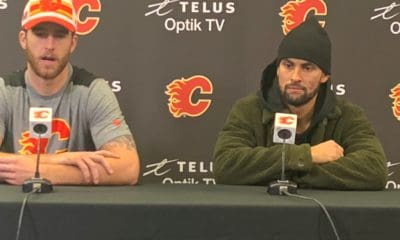Calgary Flames Oliver Kylington and Noah Hanifin