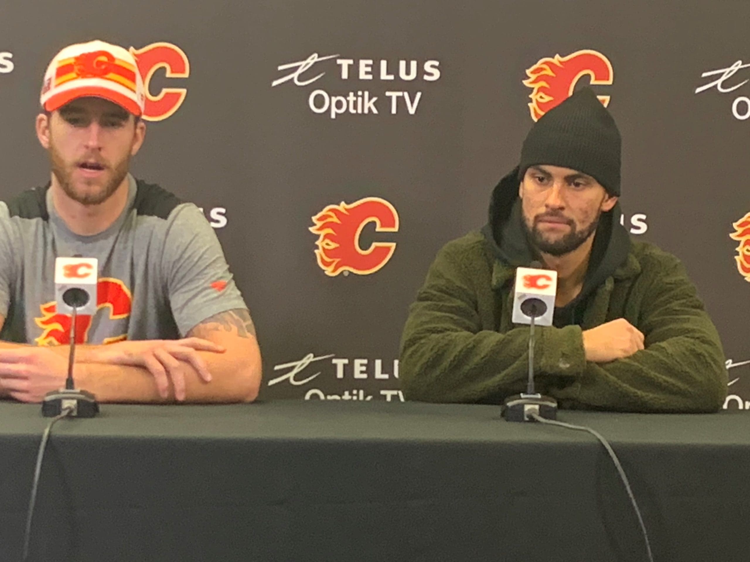 Calgary Flames Oliver Kylington and Noah Hanifin