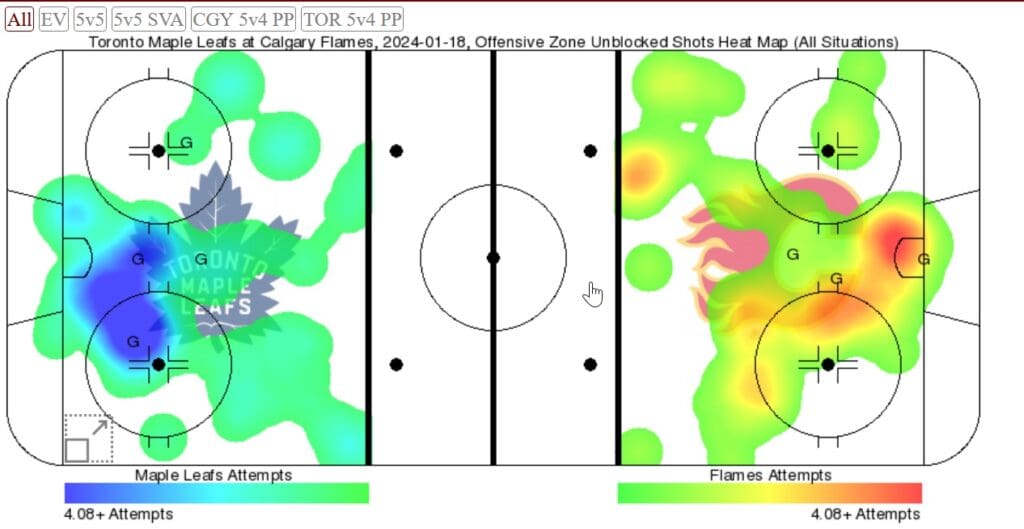 Leafs-Flames goals/shots Jan. 18.